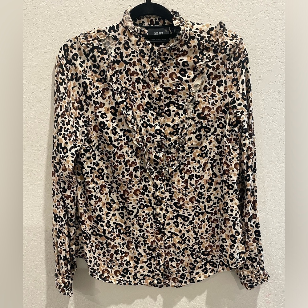 Maeve by Anthropologie Ruffles Long Sleeve Button Down Shirt Size 6